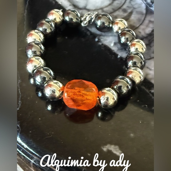 Goth hematite beaded ring - Picture 1 of 2